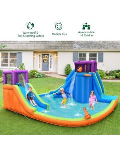 Kids Inflatable Bouncy Castle with Double Slides Water Guns and Basketball Hoop