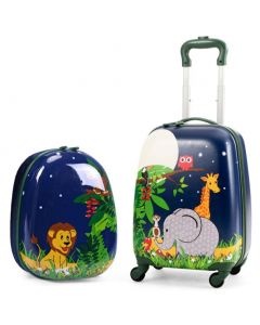 2 Pieces Kids Luggage Set with Carry-on Suitcase and Backpack-Jungle