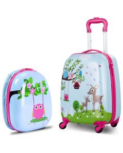 2 Pieces Kids Luggage Set with Carry-on Suitcase and Backpack-Forest