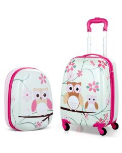 2 Pieces Kids Luggage Set with Carry-on Suitcase and Backpack-Owl