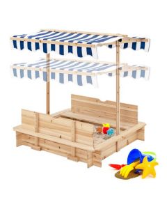 Kids Outdoor Sandbox with 2 Convertible Seat Benches