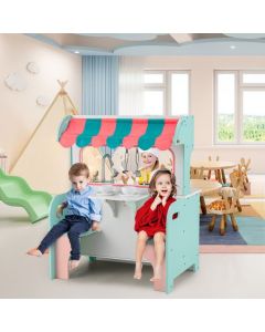 2-in-1 Kids Play Kitchen and Restaurant with Faucet