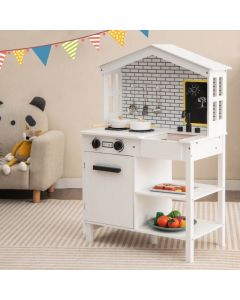 Kids Play Kitchen Pretend Playset with Stoves and Chalkboard