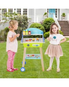 Kid's Pretend Barbecue Grill Play Set with Play Food Push Handle and Wheels