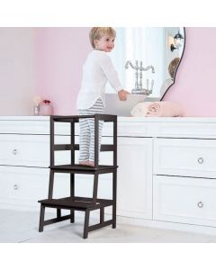 Bamboo Kids Step Stool with 4-Side Safety Rail for Kitchen Counter