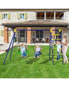 Kids Swing Set with Basketball Hoop and Climbing Ladder