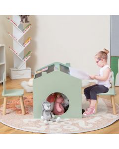 3 Pieces Wooden Kids Table and Chair Set with Chalkboards