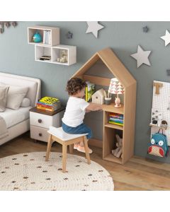 Wooden Kids Table and Chair Set House-Shaped with Blackboard