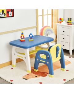 Kids Table and Chair Set with Building Blocks and Storage Rack