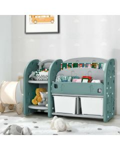Kids Toy Storage Organizer with 2-Tier Bookshelves and Storage Shelves