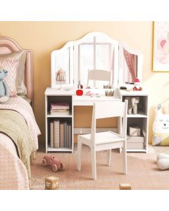 Kids Vanity Set with Tri-Folding Detachable Mirror