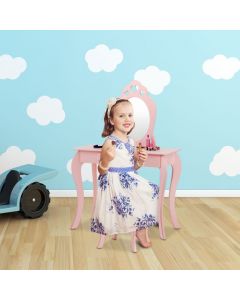 Kids Vanity Table and Stool with Removable Mirror and Drawer