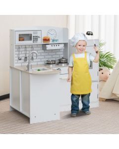 Kid's Wooden Corner Play Kitchen with Ample Food Accessories