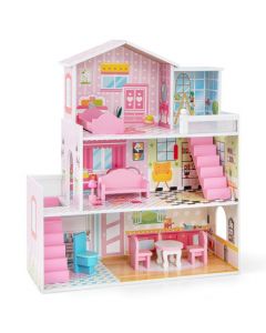 Kids Wooden Dollhouse DIY Pretend for Toddlers 3-7 Years Old