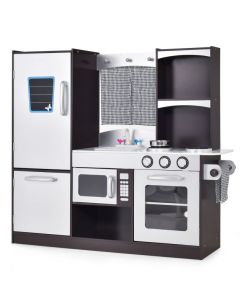 Kids Wooden Play Kitchen Set with Refrigerator Blackboard Sink Oven