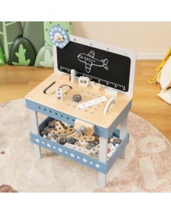 Kids Wooden Play Workbench with Blackboard and Tool Parts Set