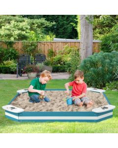Kids Wooden Sandbox with 4 Built-in Seats for Backyard Sand Play