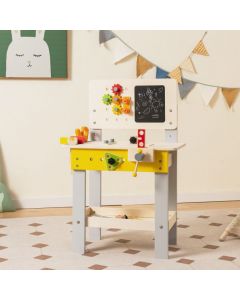 Kids Wooden Workbench with Blackboard Saw Hammer and Screwdriver