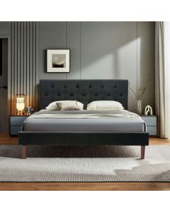 Button Tufted Linen Upholstered King Size Bed Frame with Headboard