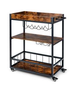 Kitchen Cart on Wheels with Removable Top Tray，3-Tier Storage Shelf 4 Hooks