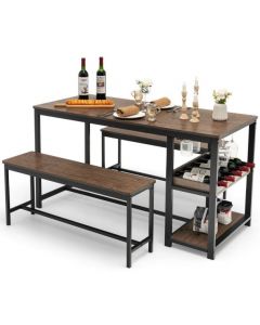3 Pieces Kitchen Dining Set with Storage Rack