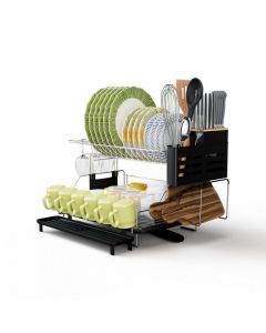 2-Tier Kitchen Dish Drying Rack with Cutlery Holder