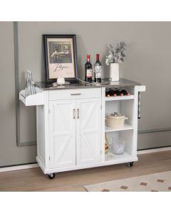 Kitchen Island Cart with Drawer Wine Rack and Adjustable Shelves