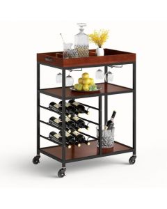 3-Tier Kitchen Island Storage Cart with Wine Rack and Glass Holder