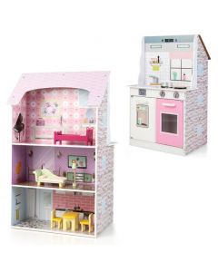 2-In-1 Kitchen Playset and Dollhouse with 9 Accessories