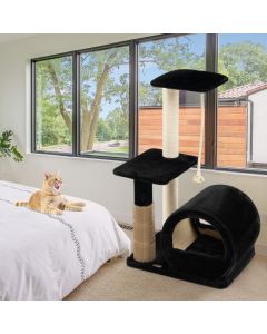 Multi-level Kitty Condo Climbing Tower with Groom Brush and Sisal Rope