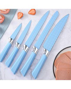 Knife Set with Acrylic Knife Block Damascus Effect Stainless Steel Blades 5 Pieces Kitchen Knife Sets - Random Colour
