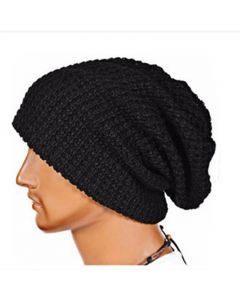Unisex Warm Oversize Beanie Skull Cap Winter Slouchy Knitted Baggy Hat - Black