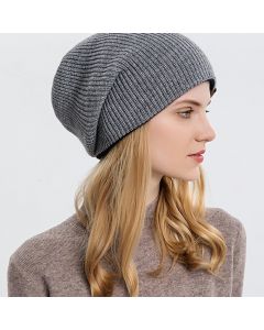 Unisex Winter Knitted Hat Crochet Thermal Beanie Cap Soft Texture Double Sided Warm Knitted Hats - Grey
