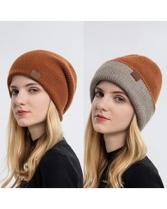 Unisex Winter Knitted Hat Crochet Thermal Beanie Cap Soft Texture Double Sided Warm Knitted Hats - Caramel