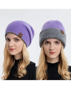 Unisex Winter Knitted Hat Crochet Thermal Beanie Cap Soft Texture Double Sided Warm Knitted Hats - Purple
