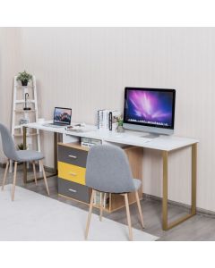 L-Shaped Computer Desk for Two Person with 3 Storage Drawers and Shelves
