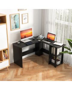 L-Shaped Computer Desk with 2-Tier Open Shelves