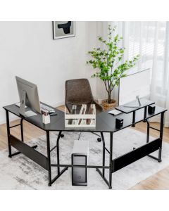L-Shaped Computer Desk with Movable Monitor Stand for 2 Person