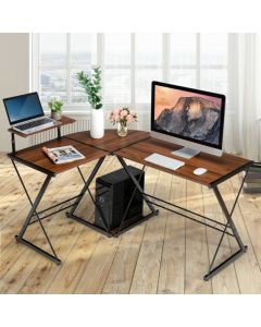 L-Shaped Corner Computer Desk with Monitor Stand and Host Tray