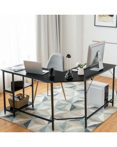 L-Shaped Corner Computer Desk with 2-Tier Storage Shelf