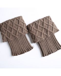 Ladies Short Leg Warmers Crochet Cuffs Ankle Toppers Knitted Trim Boot Socks Prismatic Pattern - Khaki