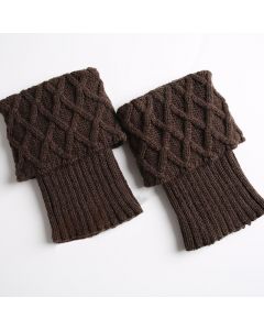 Ladies Short Leg Warmers Crochet Cuffs Ankle Toppers Knitted Trim Boot Socks Prismatic Pattern - Coffee