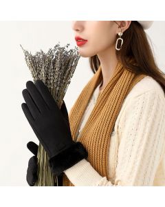 Ladies Winter Gloves Fleece Suede Warm Soft Fur Lined Thermal Gloves Touch Screen Gloves - Black