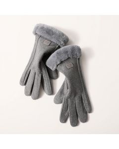 Ladies Winter Gloves Fleece Suede Warm Soft Fur Lined Thermal Gloves Touch Screen Gloves - Grey
