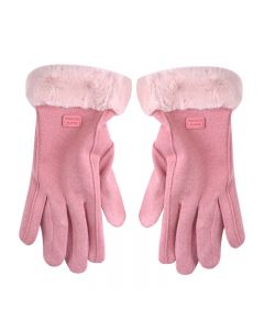 Ladies Winter Gloves Fleece Suede Warm Soft Fur Lined Thermal Gloves Touch Screen Gloves - Pink