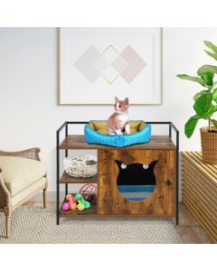Large Cat Hidden Cabinet with 2 Wooden Shelves and a Desktop