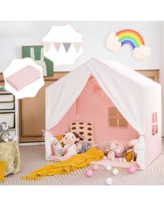 Large Kids Play Tent with Washable Cotton Mat and Flag Banner