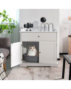 Large Wooden Cat Litter Box Hidden Washroom Toilet with Drawer