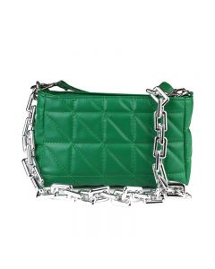 PU Leather Quilting Crossbody Bag Shoulder Bag Purses and Handbags Thick Chain - Green