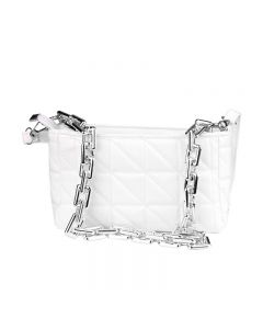 PU Leather Quilting Crossbody Bag Shoulder Bag Purses and Handbags Thick Chain - White